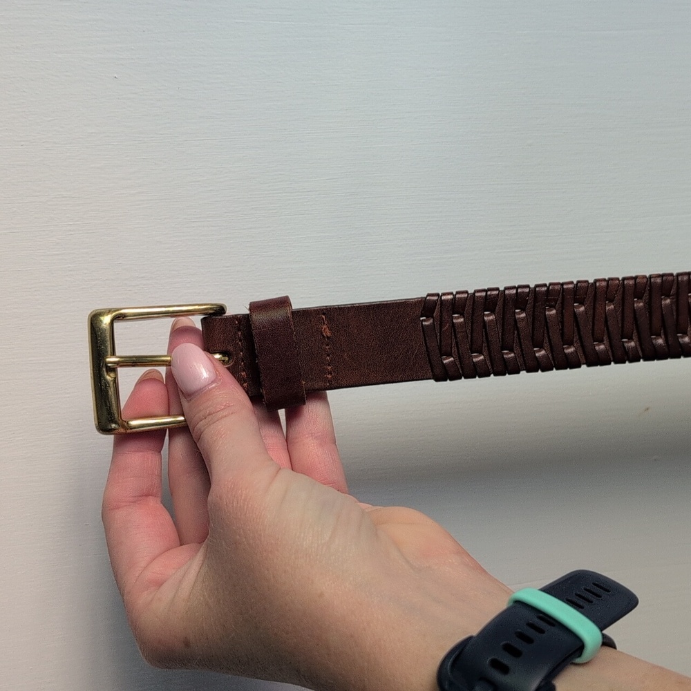 Stunning Brown Leather Belt Sz 42 with Gold Buckle